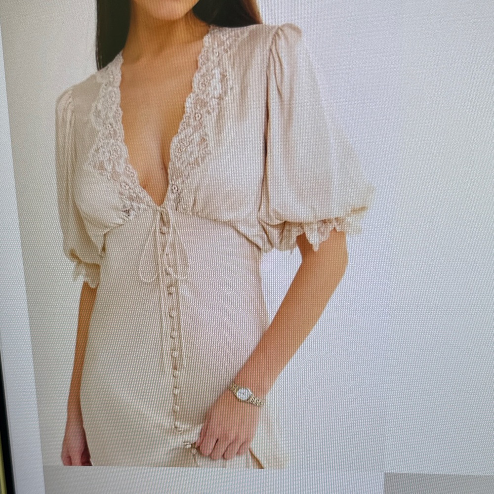 Elegant Cream Lace-Trimmed Nightgown